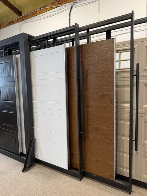 Garage door panel styles - white, wood grain, and classic designs